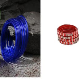SOMIL Set of 16 Blue & Red Glass Artificial Stones & Beads Bangles-image-20