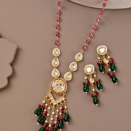 STYYO Gold-Plated Kundan-Studded And Artificial Beaded Jewellery Set-image-4