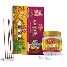 Gangotri Pack of 3 Vanaushadhi Kusumgandha Agarbatti & Camphor Tablet Jar-image-31