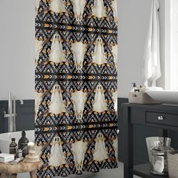 ArtzFolio Black & Beige Printed Waterproof Shower Curtain-image-76