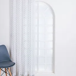 Parda Online Grey & White Geometric Printed Linen Sheer Window Curtain-image-80