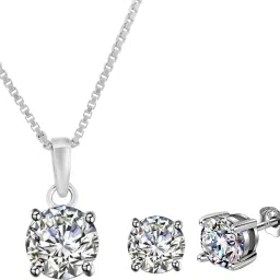 Femme Jam White Gold 925 Sterling Silver Round Brilliant Cut Zirconia Crystal Classic Jewellery Set Swarovski Crystal Necklace & Pendant Set-image-61