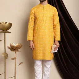Anouk Mustard Yellow Ethnic Motifs Printed Regular Kurta with Churidar-image-64