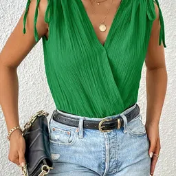 StyleCast Women Colourblocked V-Neck Sleeveless Wrap Bodysuit-picture-4