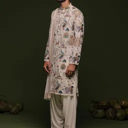 KALPRAAG Men Ethnic Motifs Embroidered Regular Sequinned Kurta with Patiala & With Dupatta image 4
