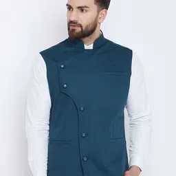 Hypernation Solid Pure Cotton Nehru Jacket-picture-41