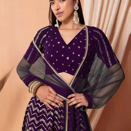 FABPIXEL Embroidered Sequinned Semi-Stitched Lehenga & Unstitched Blouse With Dupatta image 2