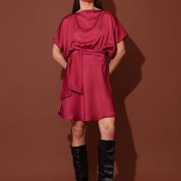 PURVAJA Cowl Neck Kimono Sleeve Satin Fit & Flare Mini Dress-image-83