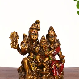 INTERNATIONAL GIFT Gold-Toned and Red Shiva Parivar Religious Idol Showpiece-image-82