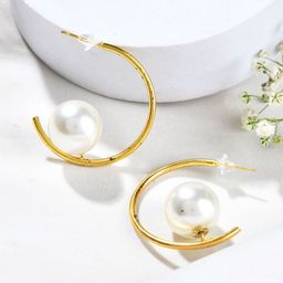 DressBerry Gold Plated Pearls Studded Circular Shaped Half Hoop Earrings-20