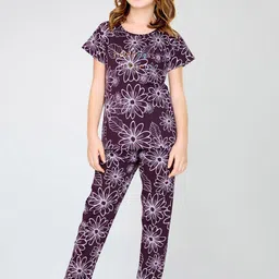Zeyo Girls Pure Cotton Floral Print Night suit-picture-15