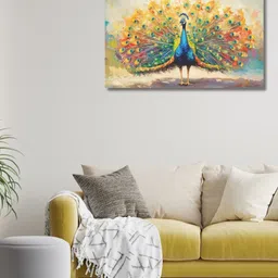 Viventiq Dancing Peacock Painting for Home Without Frame-image-75
