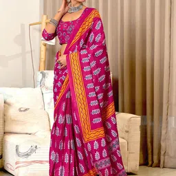 LeeliPeeri Designer Ethnic Motifs Printed Block Print Saree-9