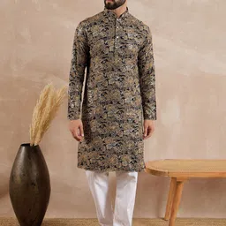 Anouk Floral Printed Mandarin Collar Sequinned Straight Kurta-image-95