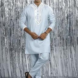 Be Desi Men Floral Embroidered Regular Kurta with Pyjamas-image-54
