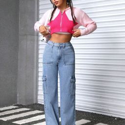 Aadvi Fashion Women Relaxed Straight Leg Straight Fit High-Rise Cargos Trousers-image-93