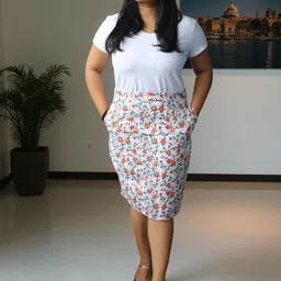 PRETANSHAH Hand Block Printed Pure Cotton Pencil Knee Length Skirt-picture-9
