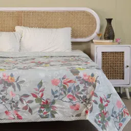 Changers Grey & Pink Floral Printed Microfiber AC Room 350 GSM Double Bed Comforter-picture-13
