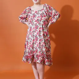 U&F Beyond Women Floral Printed Puff Sleeves Fit & Flare Dress-image-89