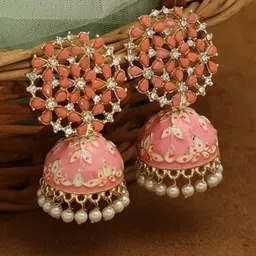 Bienvene Gold-Plated Kundan Studded & Artificial Beaded Dome Jhumkas-4