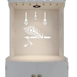 Homscape White Color Mor Pankh Wooden Pooja Mandir With Inbuilt Light-image-90