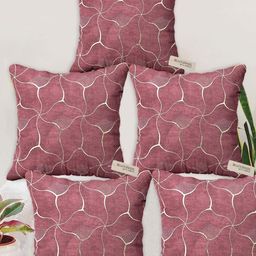 Blue Grass Maroon & White 5 Pieces Abstract Printed Velvet Square Cushion Covers-image-15