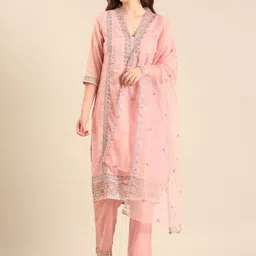 Anouk Women Floral Embroidered Cotton Kurta with Trousers & Dupatta-image-78