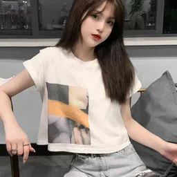 DressBerry Women Printed V-Neck Raw Edge T-shirt-image-46