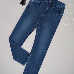 Pantaloons Junior Boys Blue Cotton Slim Fit Low Distress Light Fade Jeans-picture-35