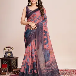 LeeliPeeri Designer Floral Linen Blend Saree-image-28