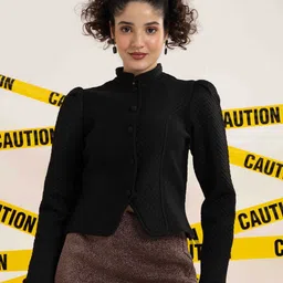 TANDUL Textured High Neck Puff Sleeves Blazers-picture-54