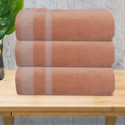 Myntra Elegant Homes Peach & White 3 Pieces Striped 500 GSM Cotton Towel Set-image-96