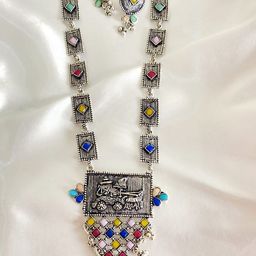 Piu Jewels Rhodium Plated & Stone Studded Beaded Jewellery Set-9