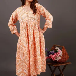 NEED APPARELS Floral Embroidered V-Neck Flared Anarkali Pure Cotton Kurta With Trousers-15