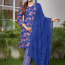 HERE&NOW Women Floral Printed Regular Kurta with Trousers & With Dupatta-image-70