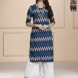 HERE&NOW Selection Of 3 Chevron Printed Round Neck Straight Kurta-image-35