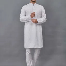 ALMORA Men Ethnic Motifs Embroidered Regular Sequinned Pure Cotton Kurta with Pyjamas-picture-18