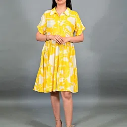 THE BEHRUZ THEORY Women Floral Printed Tiered Shirt Collar A-Line Dress-image-32