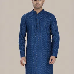 DIVISIVE Geometric Embroidered Sequins Mandarin Collar Straight Kurta-image-9