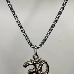 KALAFICIAL Unisex Rhodium-Plated Silver Om Pendant With Chain-picture-9