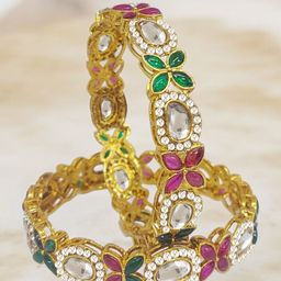 CHRISHAN Set Of 2 Gold-Plated Kundan-Studded Bangles image 5