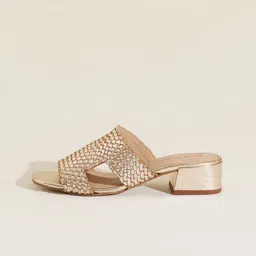 Peach Flores Textured Leather Block Pumps image 2