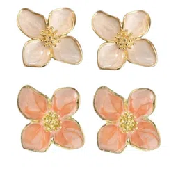 AKISON JEWELS Set Of 2 Gold-Plated Floral Studs Earrings-image-50