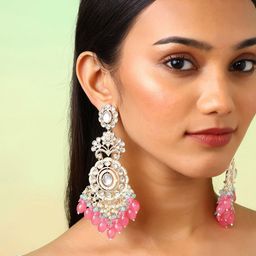 Priyaasi Gold-Plated Kundan Stone Studded & Pearls Beaded Contemporary Drop Earrings image 5