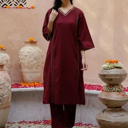RangDeep Women Floral Yoke Design Regular Thread Work Kurta with Trousers-picture-58