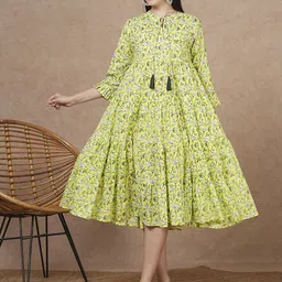FASHOR Women Ethnic Motifs Printed Tie-Up Neck A-Line Maxi Dress-image-95