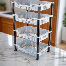 4 Layer Kitchen Fruits & Vegetable Rack Storage Stand Kitchen Trolley(Grey) Plastic Kitchen Trolley-image-31