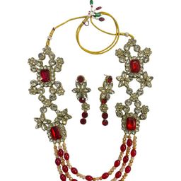 Saree Swarg Brass-Plated Stone Studded & Beaded Jewellery Set-image-17