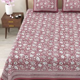 Myntra Elegant Homes Maroon & Grey Floral 180 TC King Bedsheet with 2 Pillow Covers-picture-22