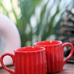 Rare Planet Red 2 Pieces Textured Ceramic Glossy Mugs-270 ml each-57